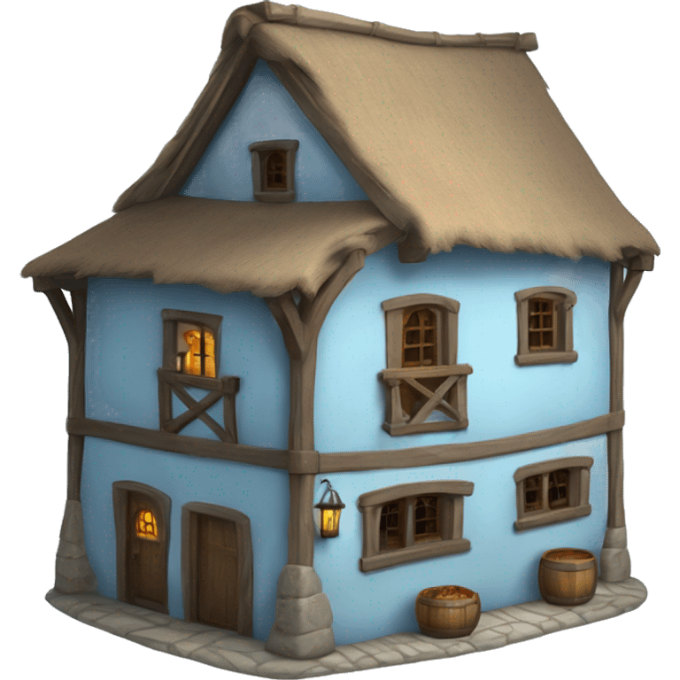 Realistic light blue isolated medieval tavern house. emoji