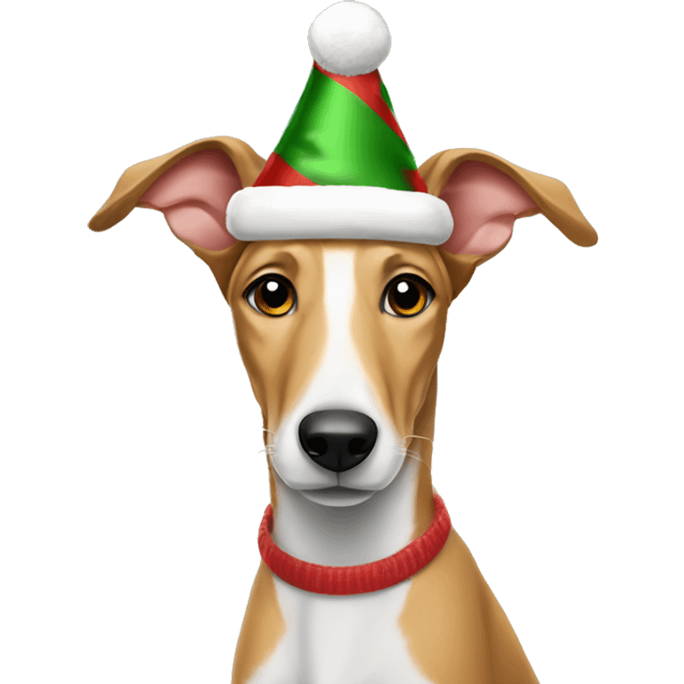 fawn tiger greyhound in a christmas hat emoji