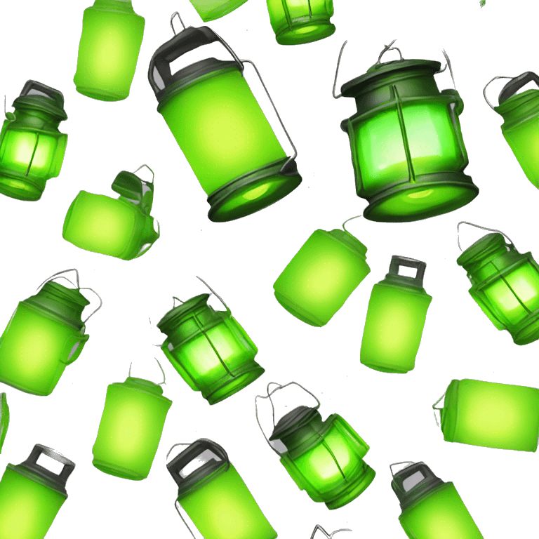 Realistic camping lime green lit camping lantern lisolated. emoji