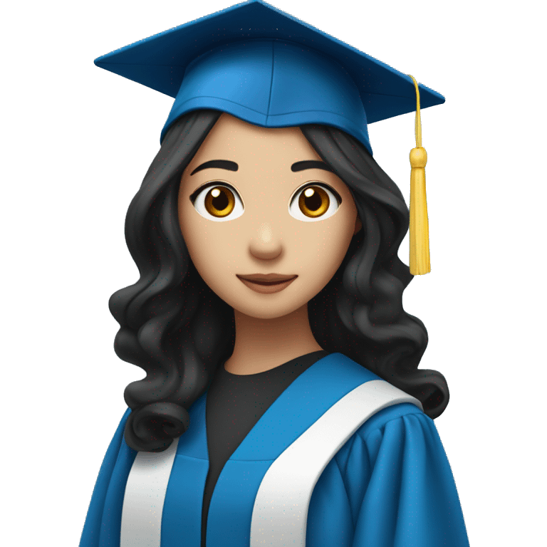 asian girl wearing blue graduation cap with long curly black hair emoji