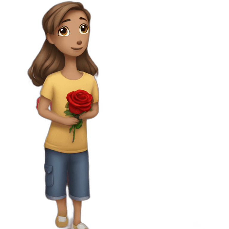 A boy gave a bunch of rose to a girl  emoji