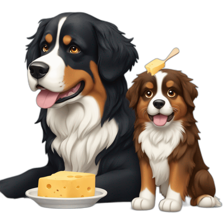 cheese fondue and bernese mountain dog emoji