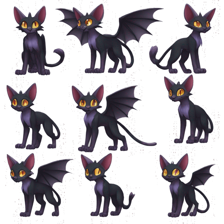 Black edgy Noivern-Litten-Sphynx-Lykoi-Caracal-cat-Fakemon full-body emoji