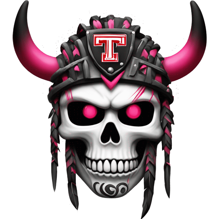  detailed tribal artwork hints of white barbwire background Texas tech logo multi dimensional red black warrior skull pink Mohawk  emoji