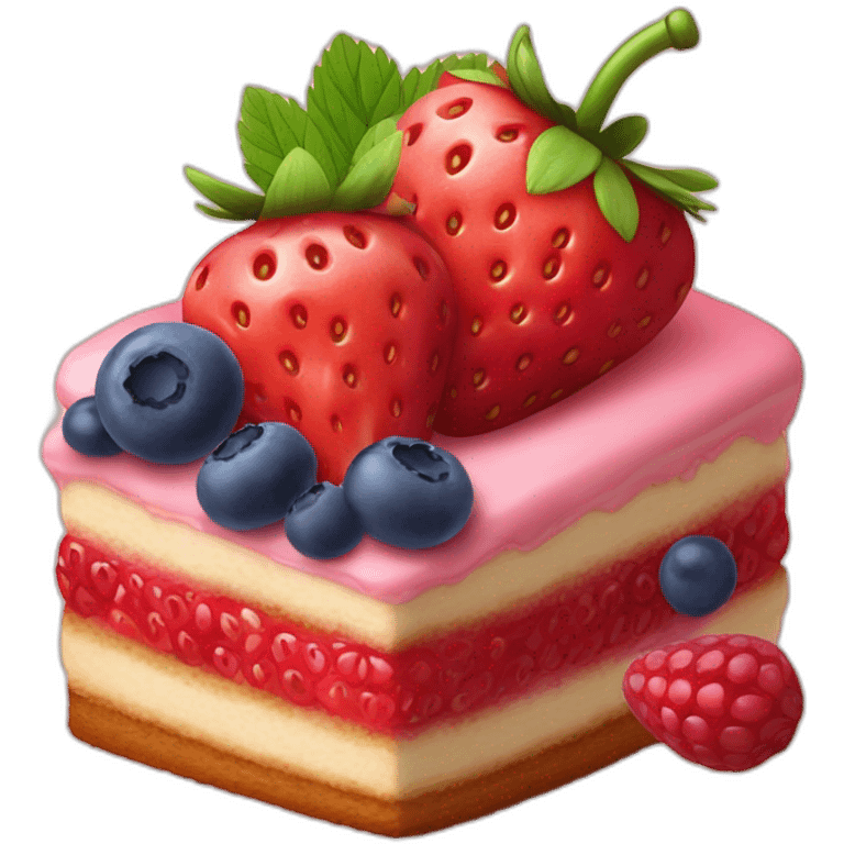 A strawberry , a raspberry and a blueberry in a cake emoji