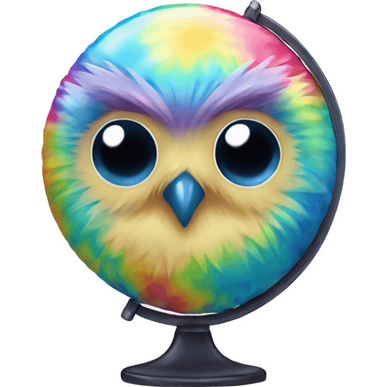 Kawaii colorful baby owl in a tie dye globe emoji