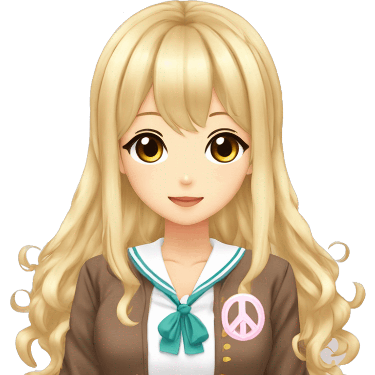 gyaru, kogal, kogyaru, school uniform, blonde hair, tan, tan skin, gyaru v, peace sign, v sign emoji