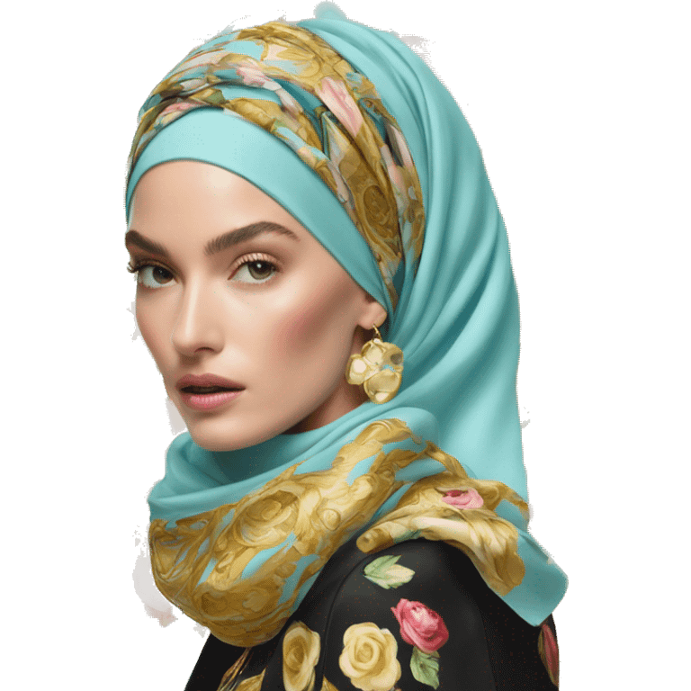 Dolce and Gabbana head scarf with colourful pastel ornament print and golden detais  emoji