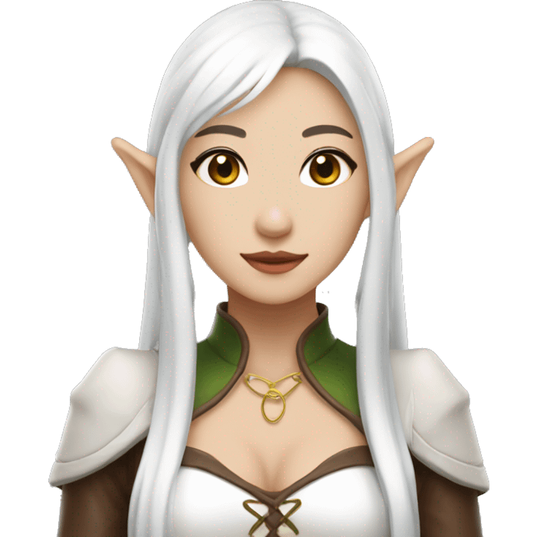 Asian feminine body slim long white hair elf leather costume emoji