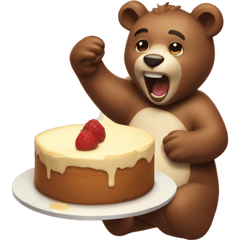 Bear eating cheesecake with happy fave emoji