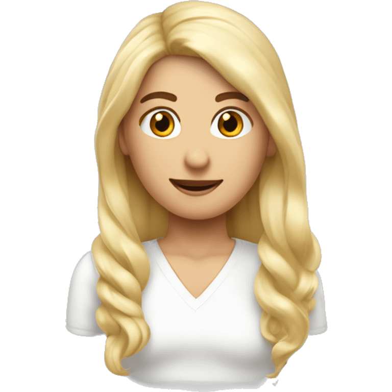 Crea un chico de tono de piel blanca rubio de pelo y que a su lado esté su novia de color de piel morena y cabello liso y de color oscuro emoji