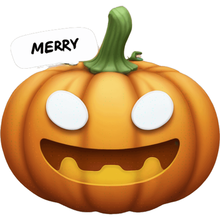 Pumpkin with chat box above it that says merry  emoji