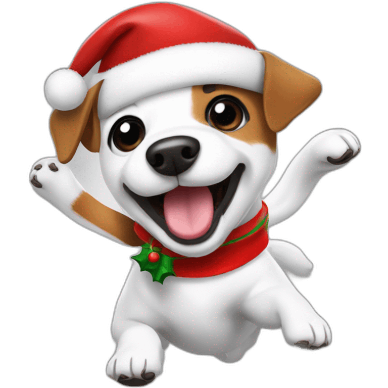 White jack Russell dancing with santa emoji