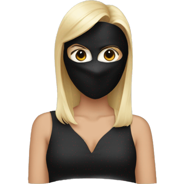 Woman wearing a black mask holding whiplash emoji