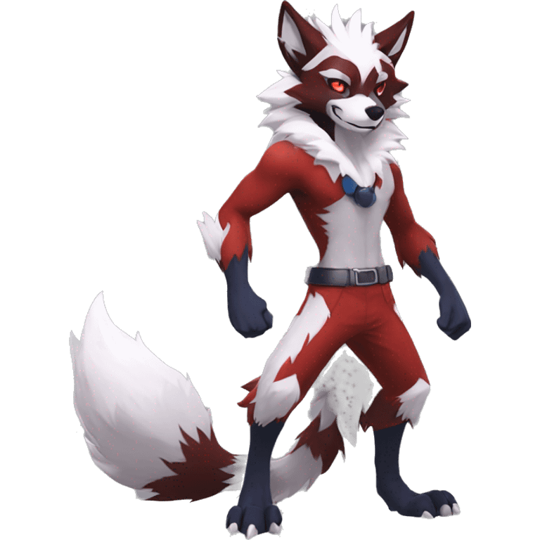 Anthro-Lycanroc-Red-White-Werewolf-Midnight-form Full Body emoji