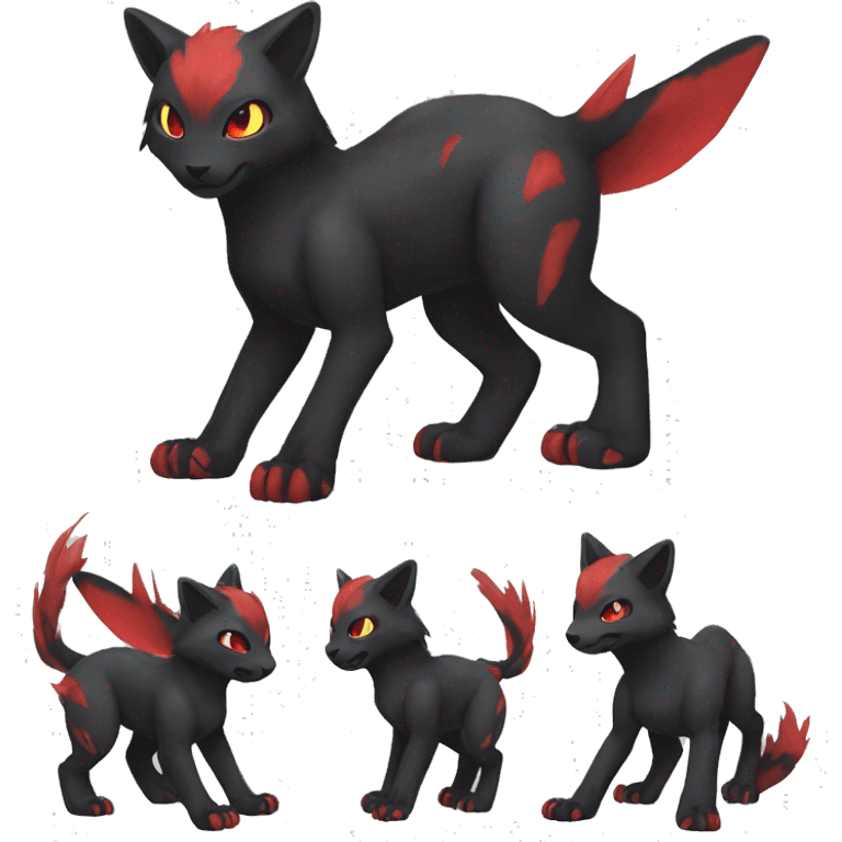 Cute cool black red animal hybrid Fakemon full body emoji