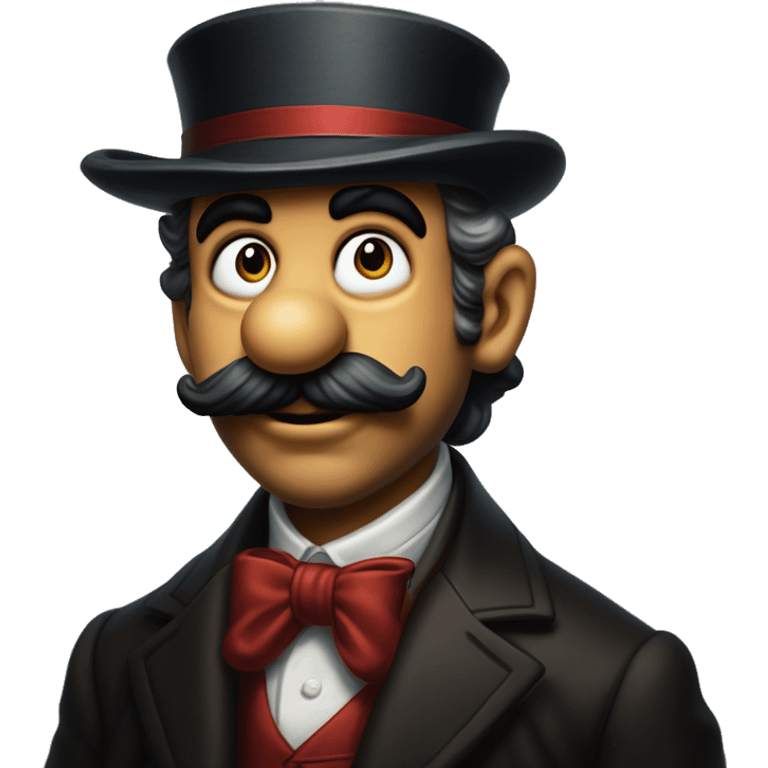 Rich Mario in Uncle Scrooge style, oil paint, mysterious eyes, intricate lips, masterpiece portrait, beautiful, desirable, logical emoji