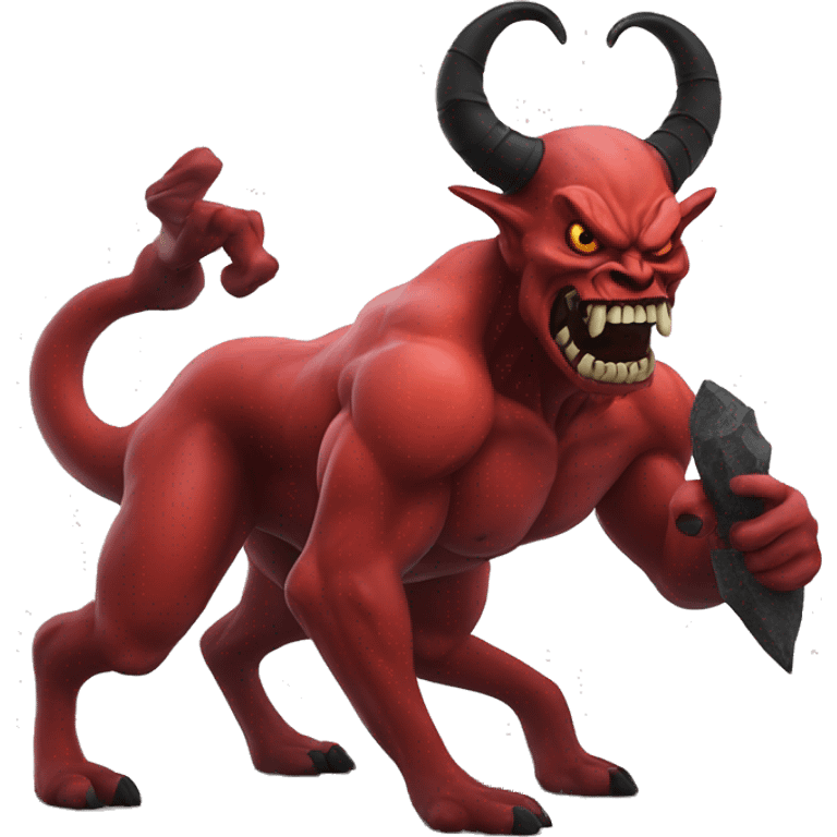 A red demon with black and white horns twisted to the back emoji