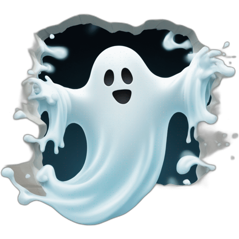 ghost stuck halfway in a wall ejecting a spray of white milky substance forward from center of body all over emoji