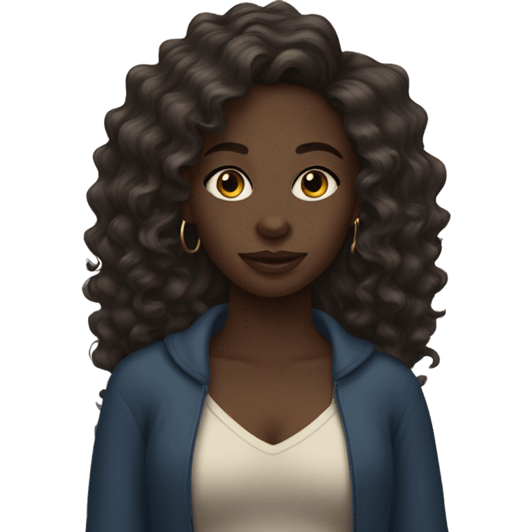 Dark skinned girl, wavy hair, hoop earrings  emoji