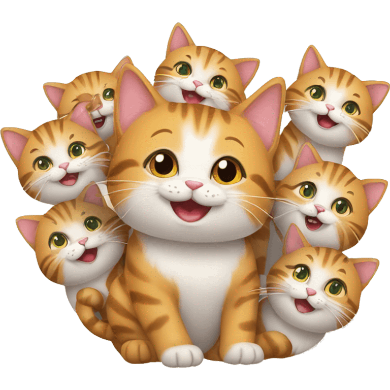 happy cat with seven kittens emoji