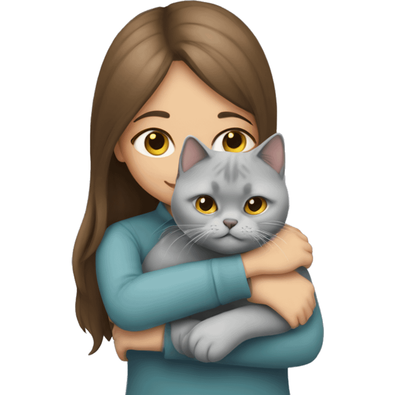 Girl hugging a british shorthair cat emoji