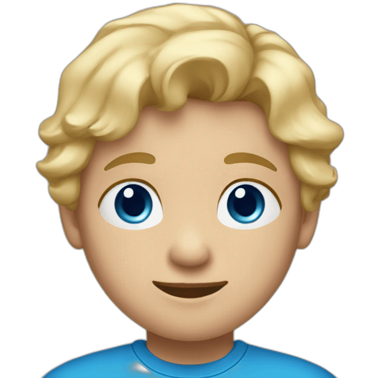 A child with blond hair, blue eyes and a blue t-shirt emoji