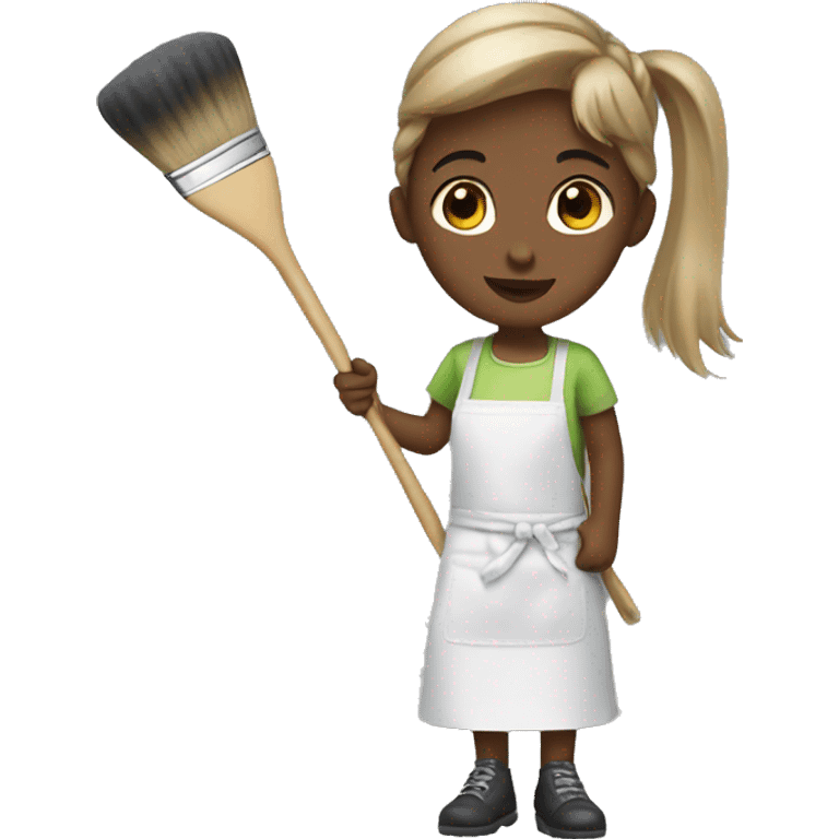 girl in apron holding brush emoji