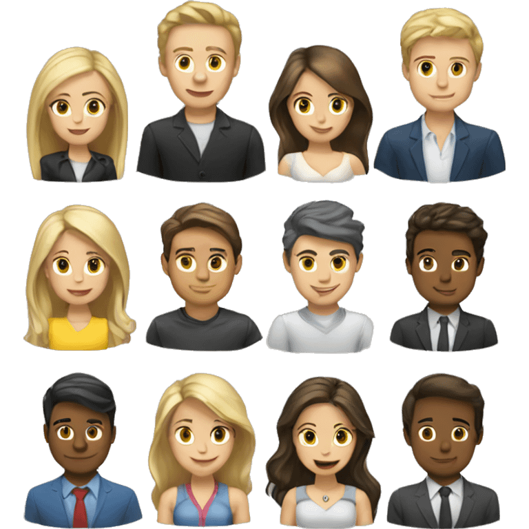 A company of four: blonde girl brunette girl brunette man brunette man blonde man emoji