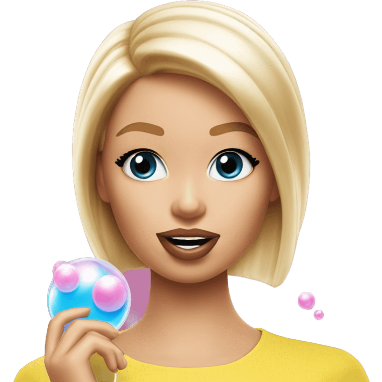 Barbie girl chewing gum and popping bubble emoji