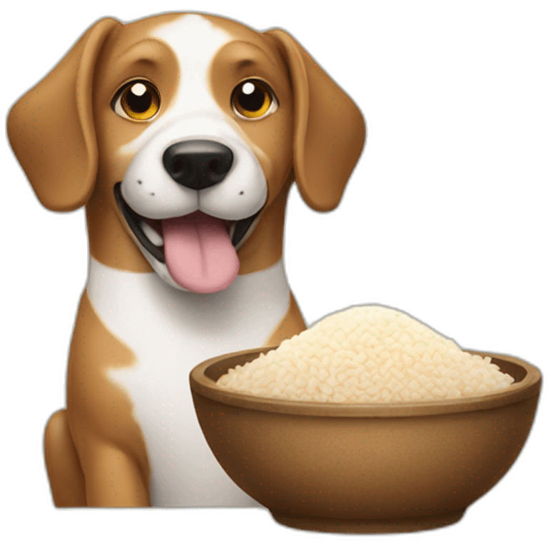 Dog eating rice and showing thumbs up emoji