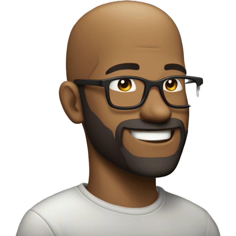 show full the side view of Bald- black man-with-glasses-with scruffy -beard in t shirt smiling emoji