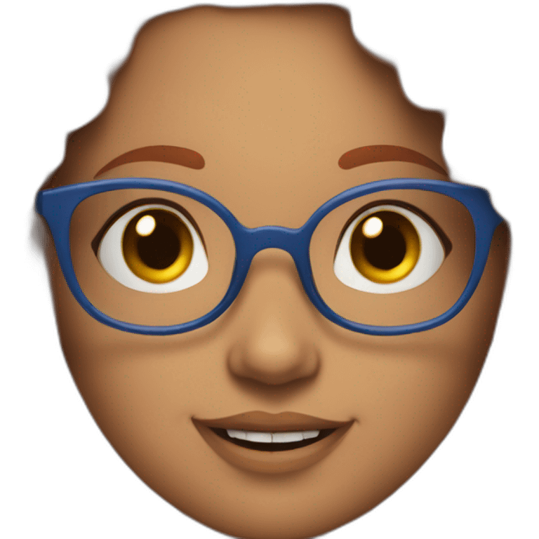 a curvy girl with curly red hair and blue glasses winking emoji