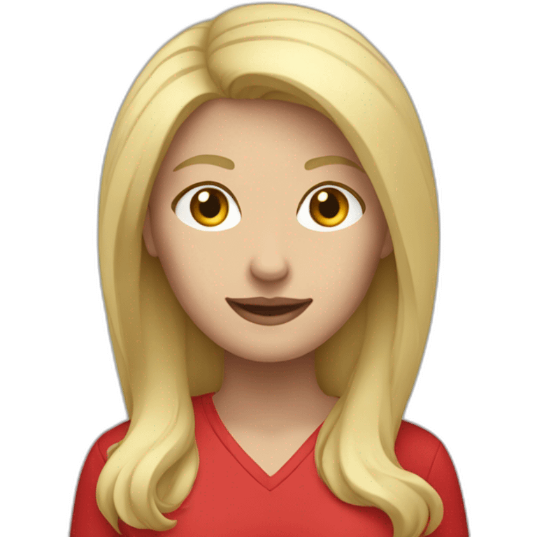 white blonde woman casual clothing red shirt emoji