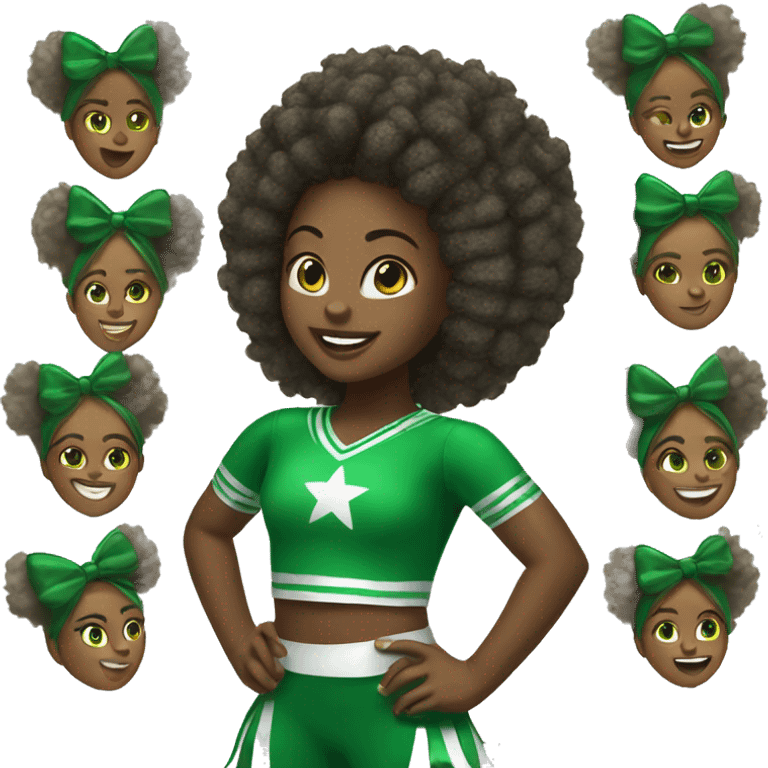 African American girl with Green cheerleading suit and green Pom poms emoji