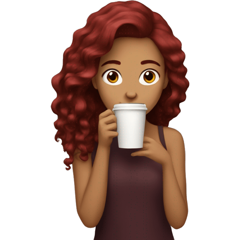 Burgundy haired girl, drinking Starbucks emoji