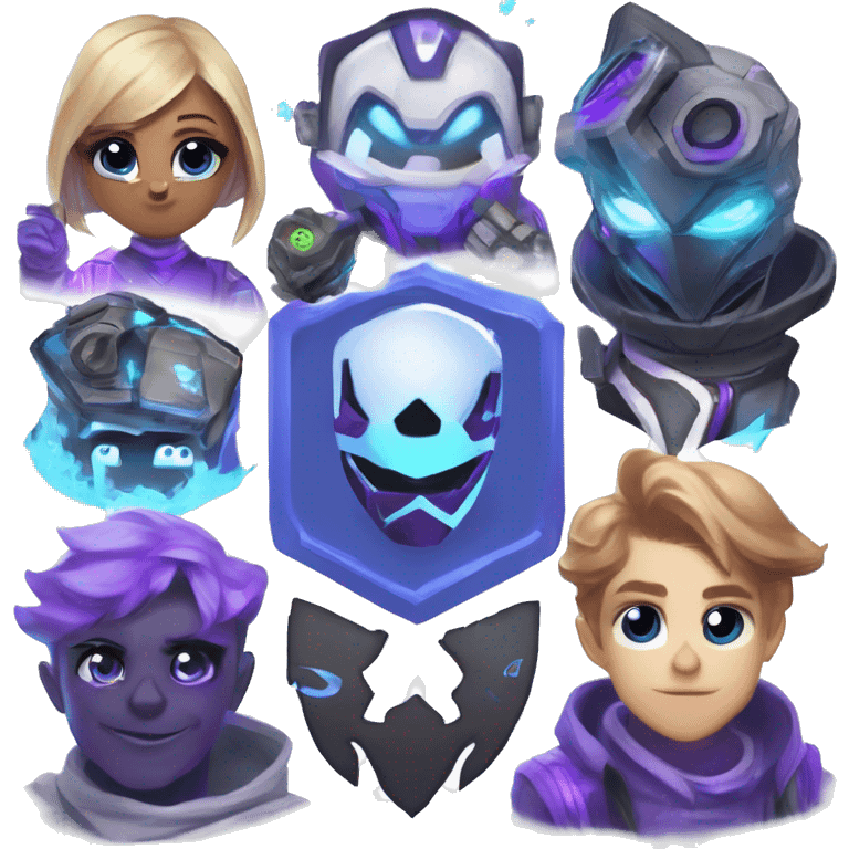 Create me an Images of some emojis for my discord server 
colour scheme: blue and purple
theme: rocket league, valorant and E-Sports
Discord server title: Ghostly Gamer Squad emoji