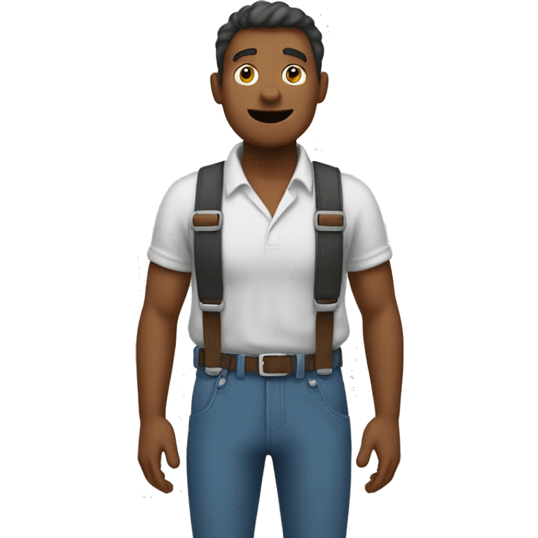 A simple man, travels and hold his backpack Suspenders with his hands emoji