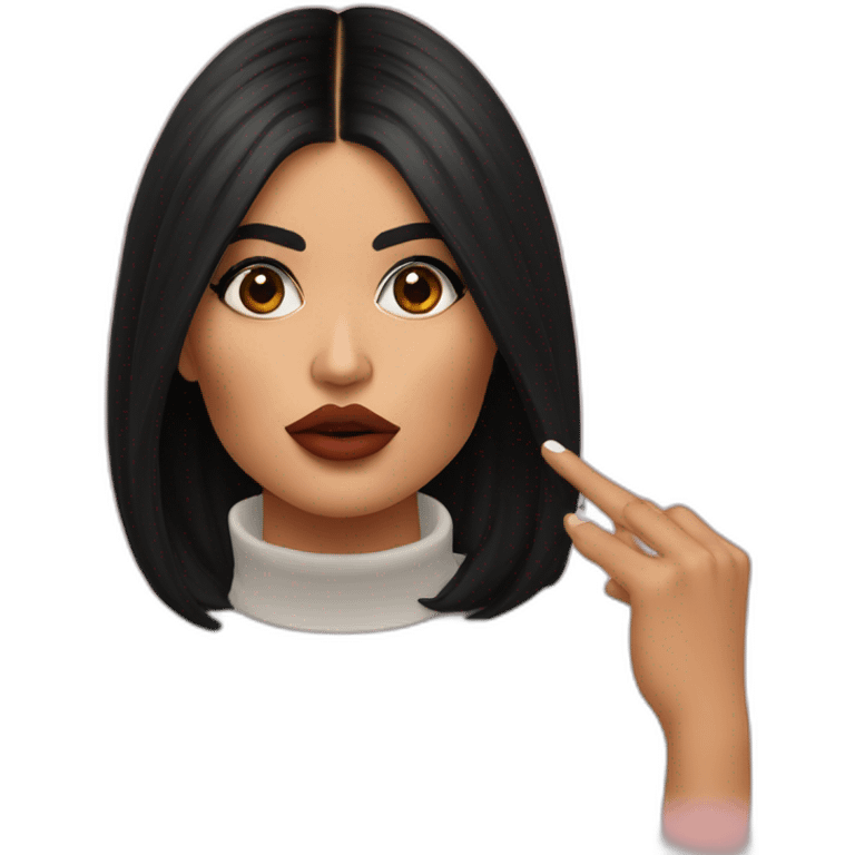 Kylie Jenner, who is thinking with her finger to her lips emoji