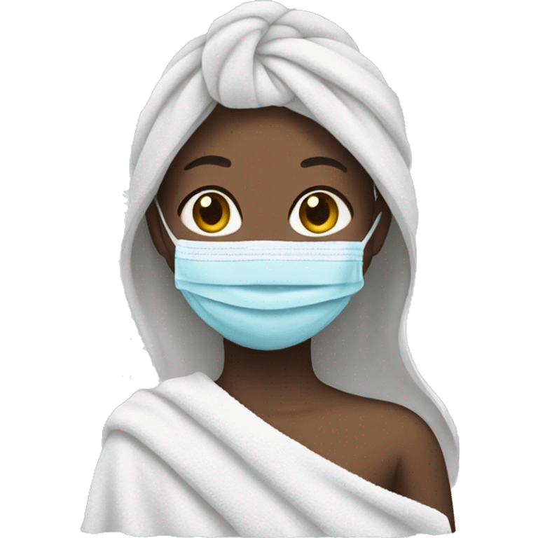 Girl wearing face mask and towel emoji