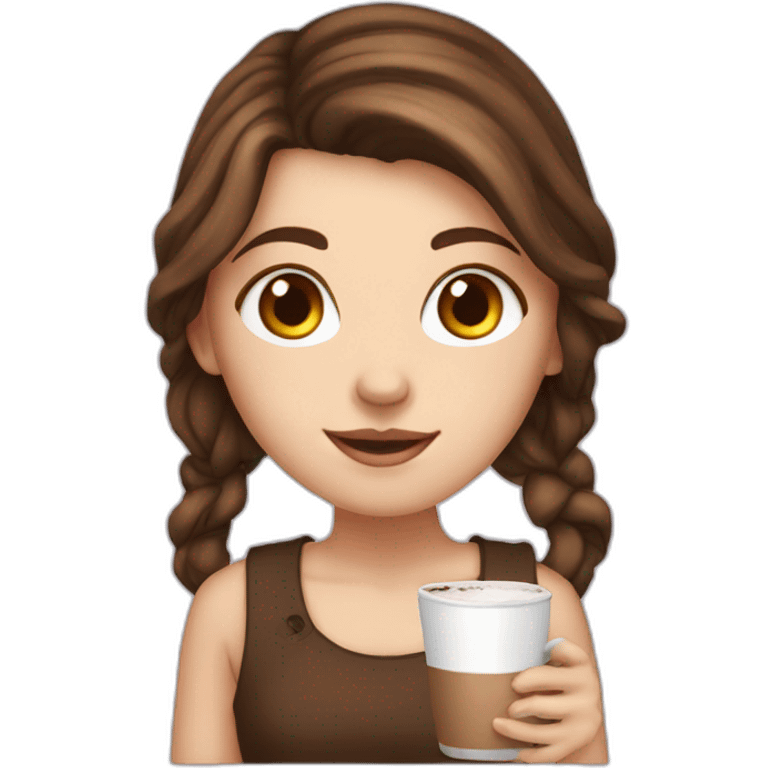 white girl with brown hair and hot choco emoji