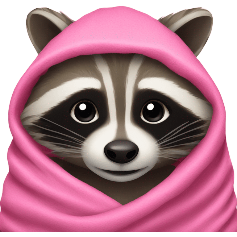 Raccoon wrapped in pink blanket emoji