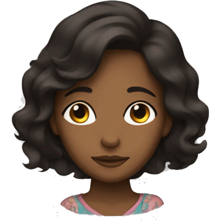 Brown skinned, black medium wavy haired sleeping girl emoji