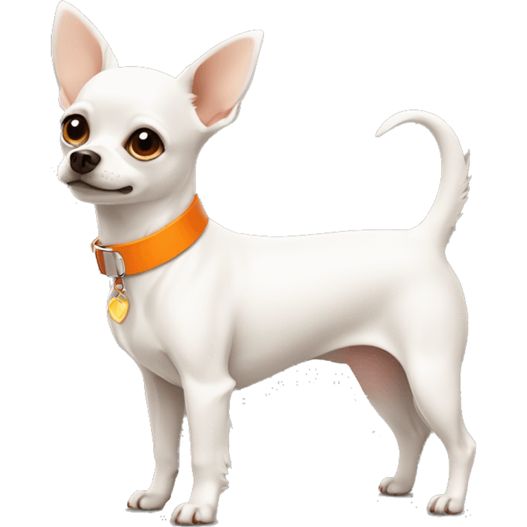 white chihuahua terrier with orange collar and brown eyes emoji