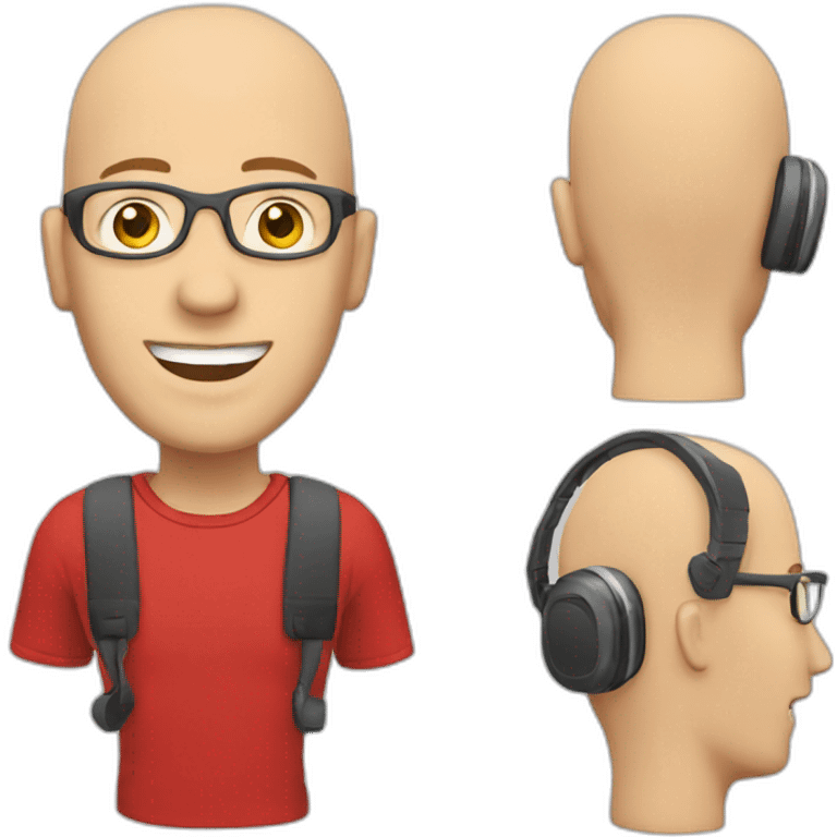 customer service bald man with headset with red t-shirt emoji