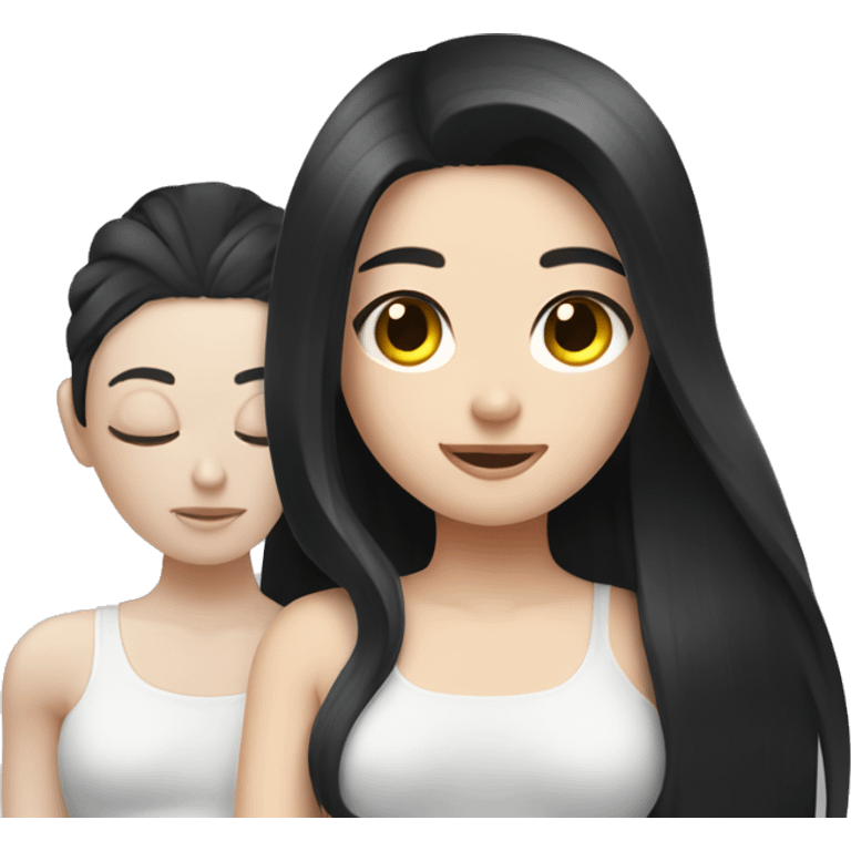 Pale girl with long black hair getting a massage  emoji