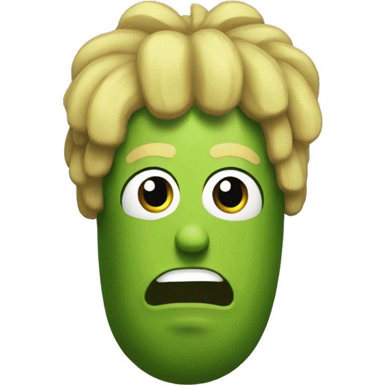 pickle with a eyebrows and blond hair. Mean looking emoji