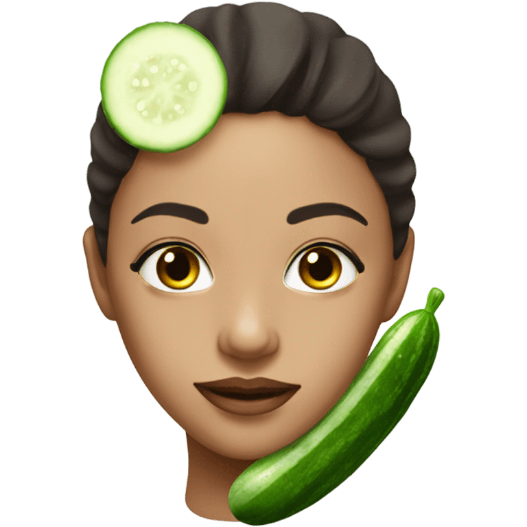 beautiful girl with a cucumber mask on her face emoji