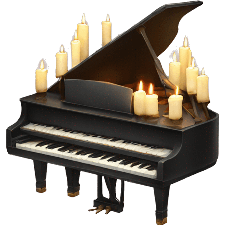 vintage piano with melted candles on top emoji