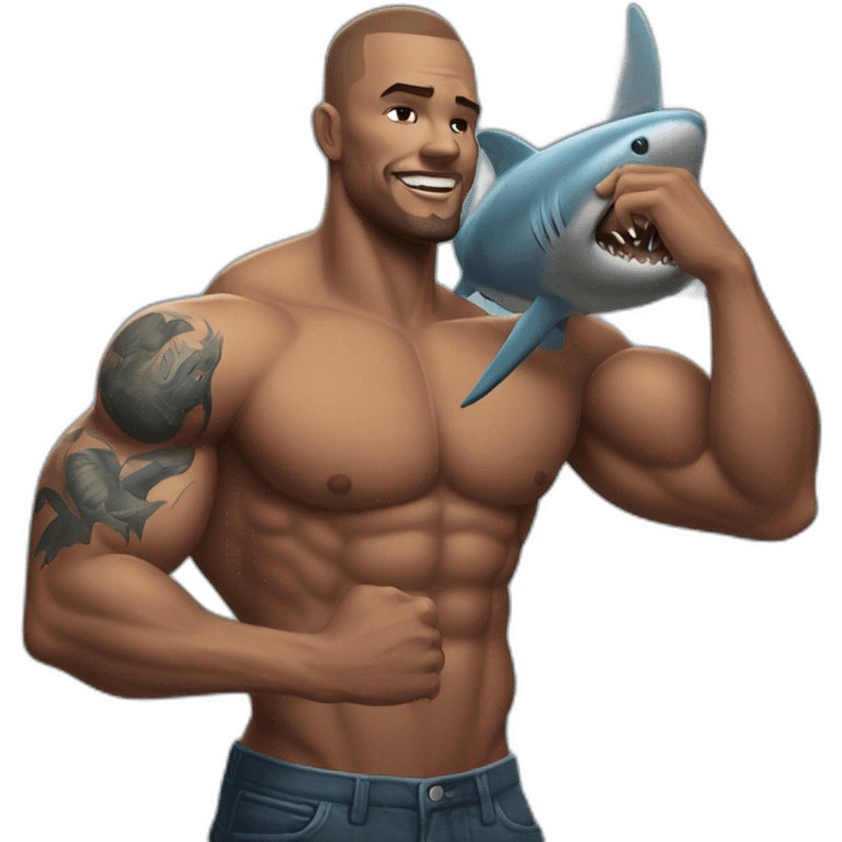 muscle man with shark tatto emoji